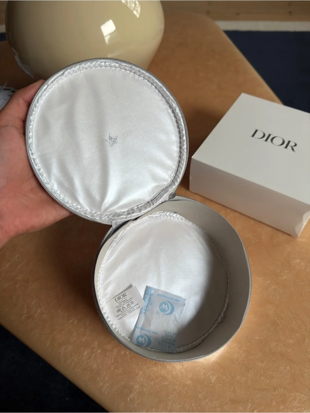 Dior Beauty Silver Round Embossed CD Makeup Case